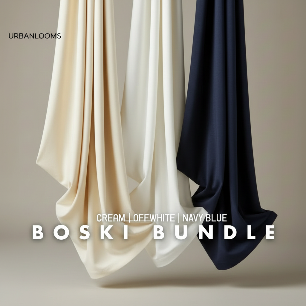 Urban Looms – Pack of 3 Premium Boski Suits(Boski Off white Navy blue)